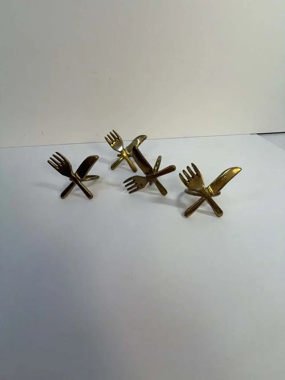 Vtg 8 pc Lot MCM 60-70's Brass FORK &‎ KNIFE Napkin Rings